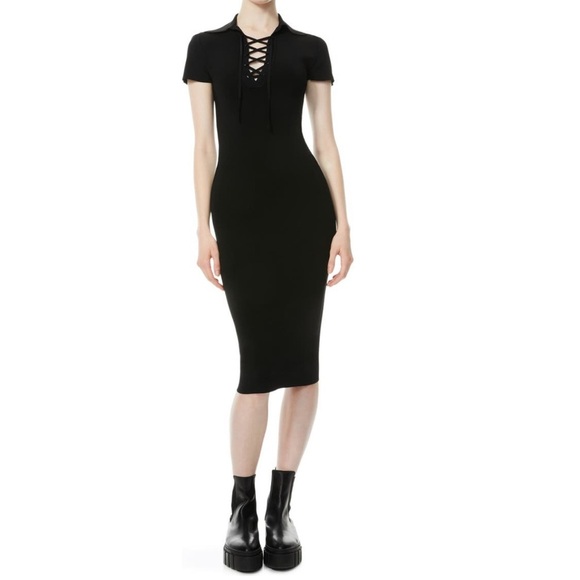 Alice + Olivia Janna Lace Up Polo Dress Black Size XL NWT - Picture 1 of 6